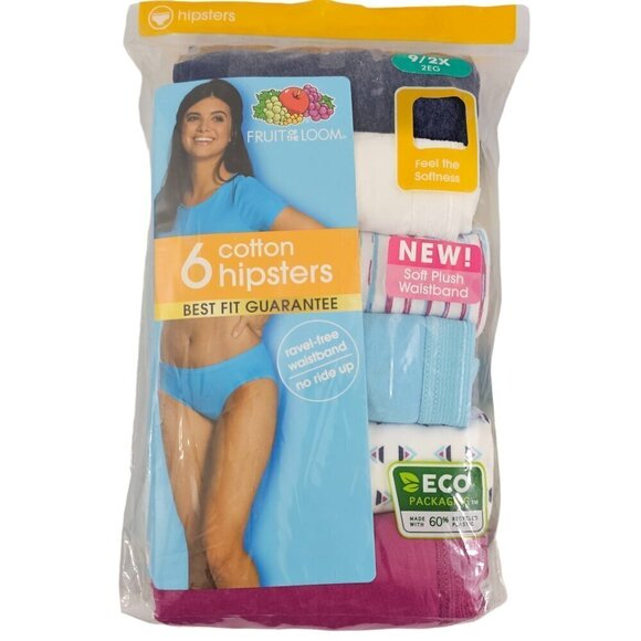 Fruit of The Loom 6-Pack Multi-Color Cotton Hipster Panties – Size 2X(9) NWT - Picture 1 of 9